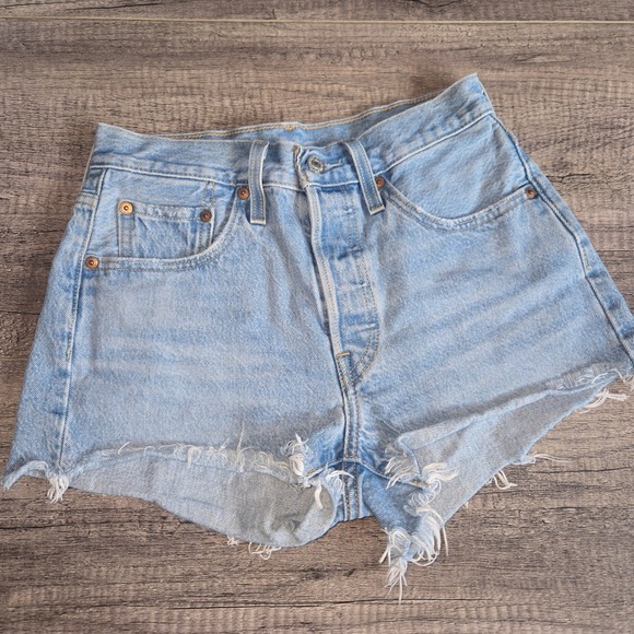 Levi's Pants - Levis 501 Original High Waisted Denim Cut Off Shorts Light Wash Blue W26
